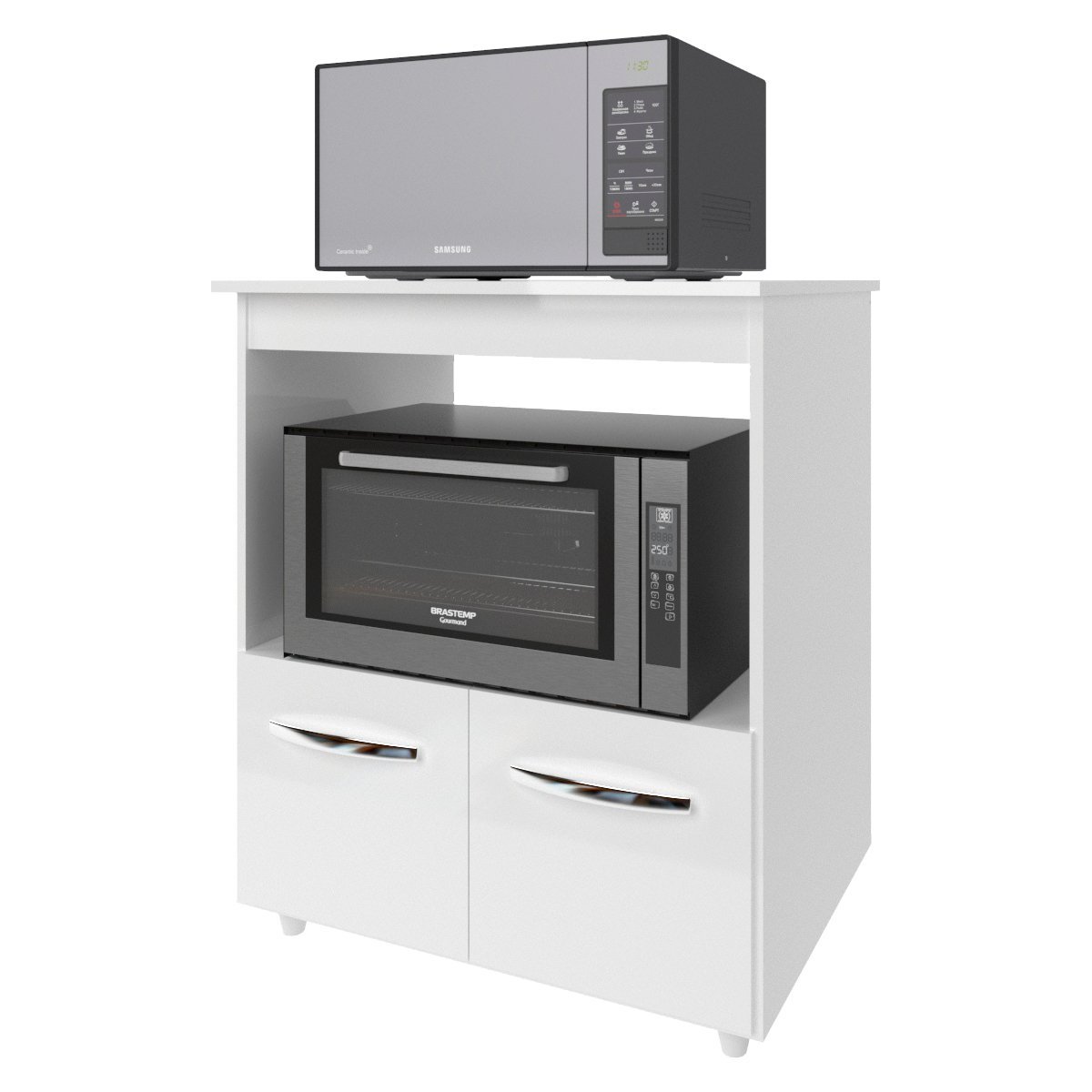 Balcão Armário Gabinete para Microondas e Forno Elétrico Cozinha Amanda Mobília Decor Branco - 5