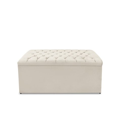 Calçadeira Baú Estofada Dunas Solteiro 90 Cm - Veludo Bege Claro