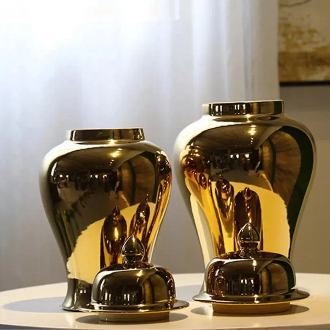 Ver imagem 2 de Vaso Decorativo Sala Dourado Porcelana Chinesa 50x24