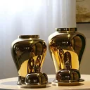 Ver imagem 2 de Vaso Decorativo Sala Dourado Porcelana Chinesa 50x24