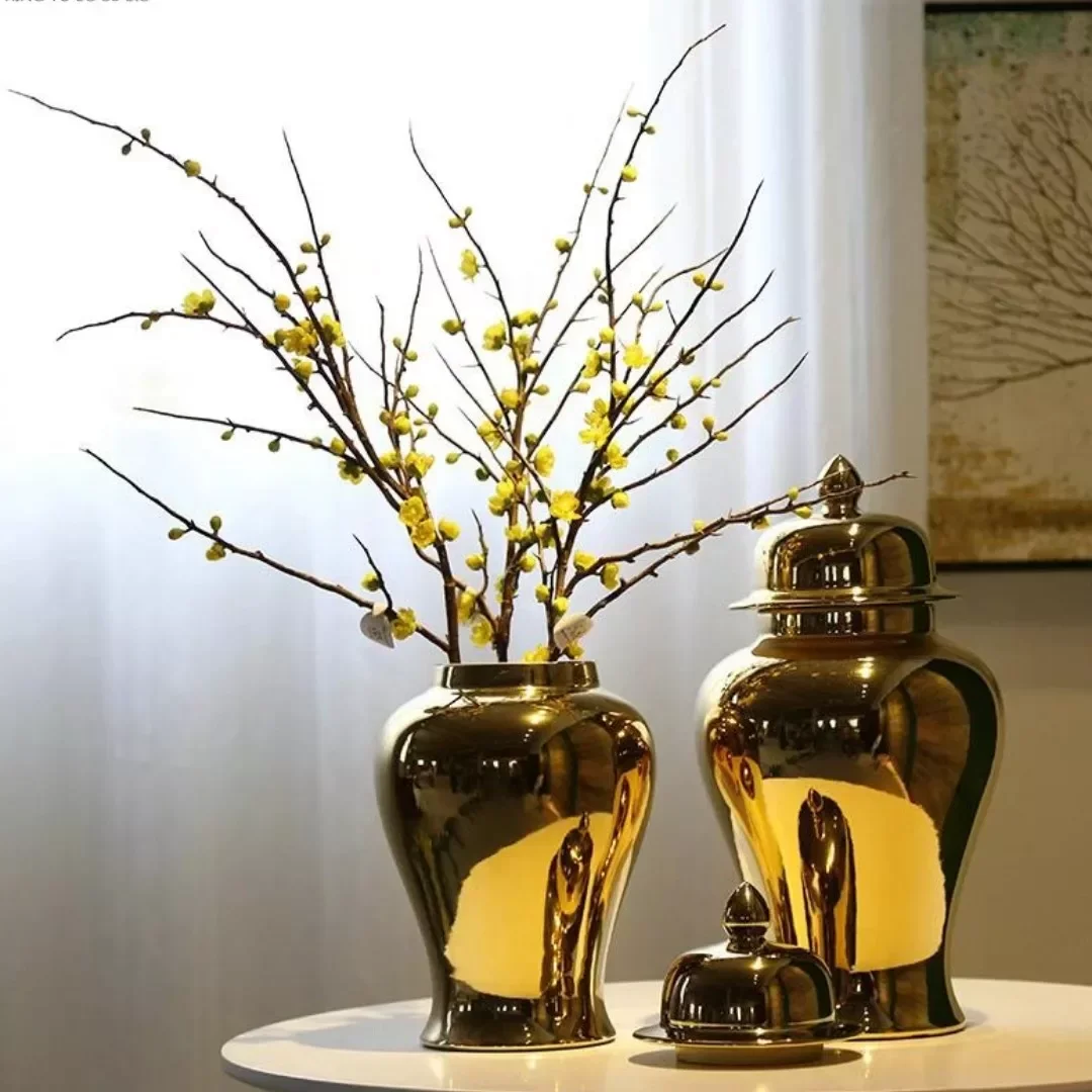 Vaso Decorativo Sala Dourado Porcelana Chinesa 50x24 - 3