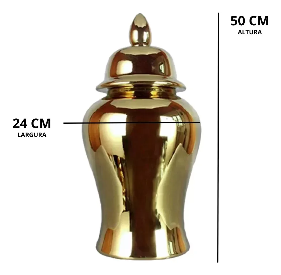 Ver imagem 4 de Vaso Decorativo Sala Dourado Porcelana Chinesa 50x24