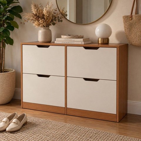 Sapateira para Quarto 24 Pares Madri Bege/Creme/Freijó