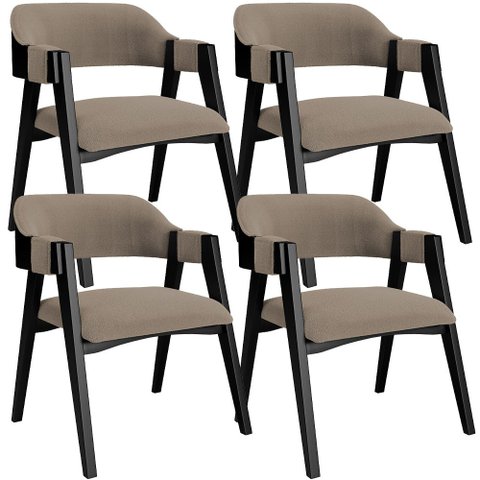 Kit 4 Cadeiras Sala de Jantar Estar Living Estofada Suran L02 Preto Bouclê Bege - Lyam Decor