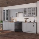 Ver imagem 1 de Cozinha Modulada 6 Peças 1 Cristaleira 2 Balcão sem Tampo 3 Aéreos 100% MDF com Vidro Rodapé Bari Cinza/Titânio Fosco
