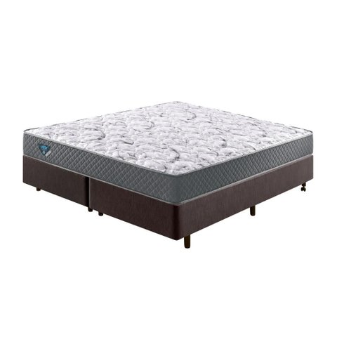 Cama Box Queen Size 158x198 Courino Linho Marrom com Colchão Mola Ensacada