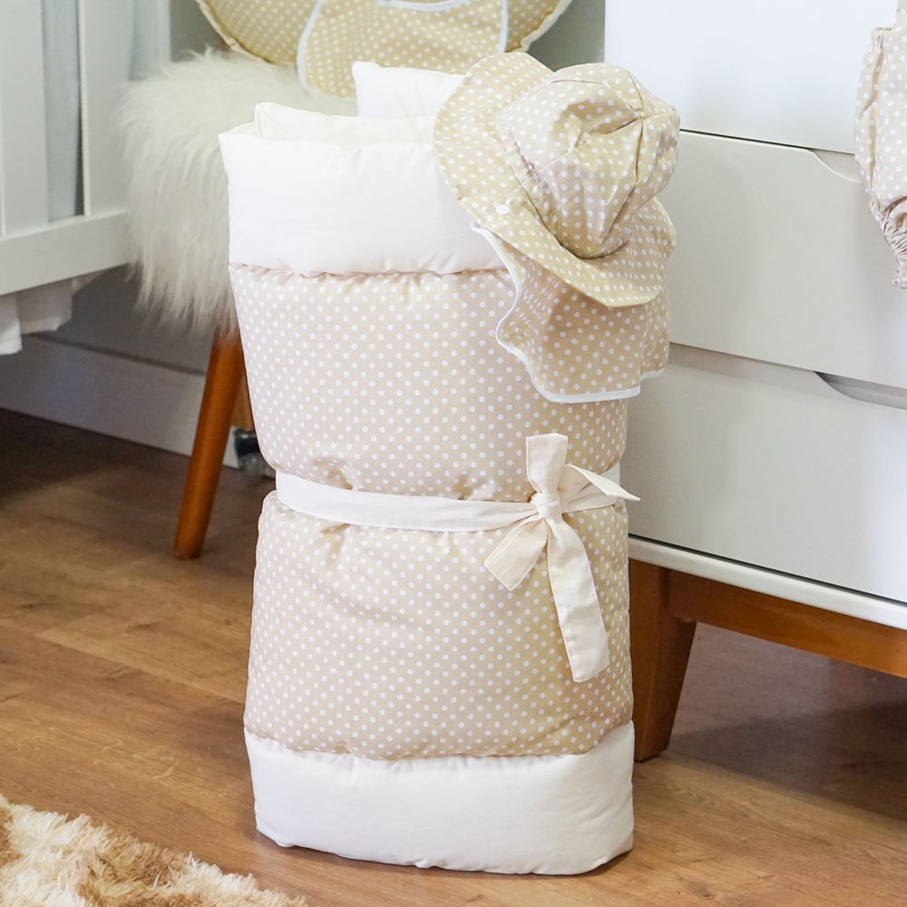 Colchonete Portátil e Acolchoado Pillow Top Berço Bebê 2 em 1 Bege e Palha Coleção Ovelha Poá - 3