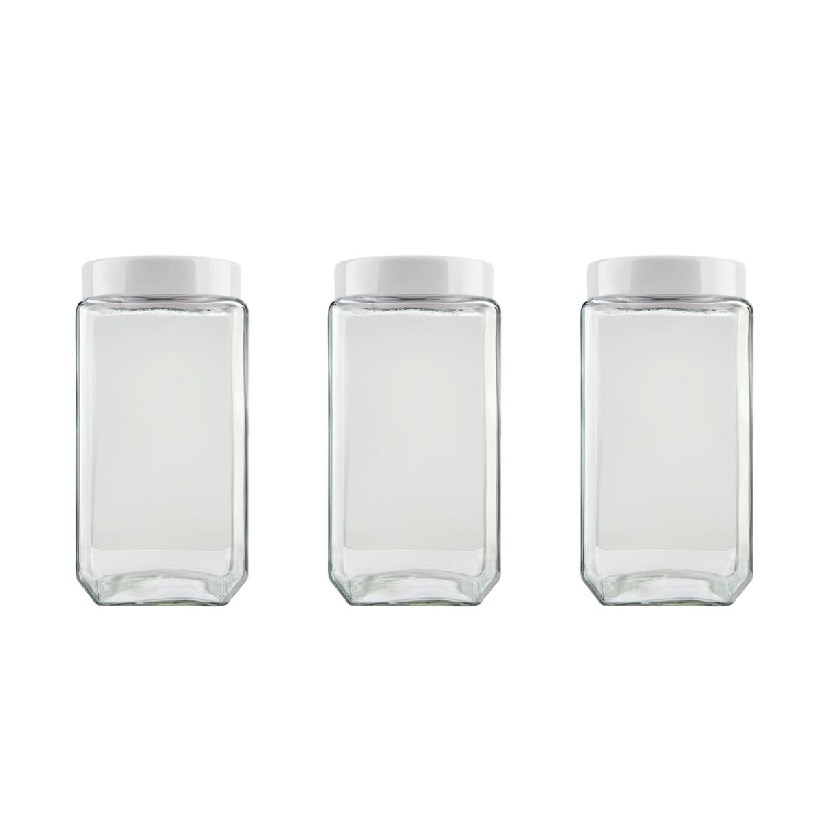 Kit 3 Potes de Vidro Quadrado Porta Mantimentos 2200ml - Branca