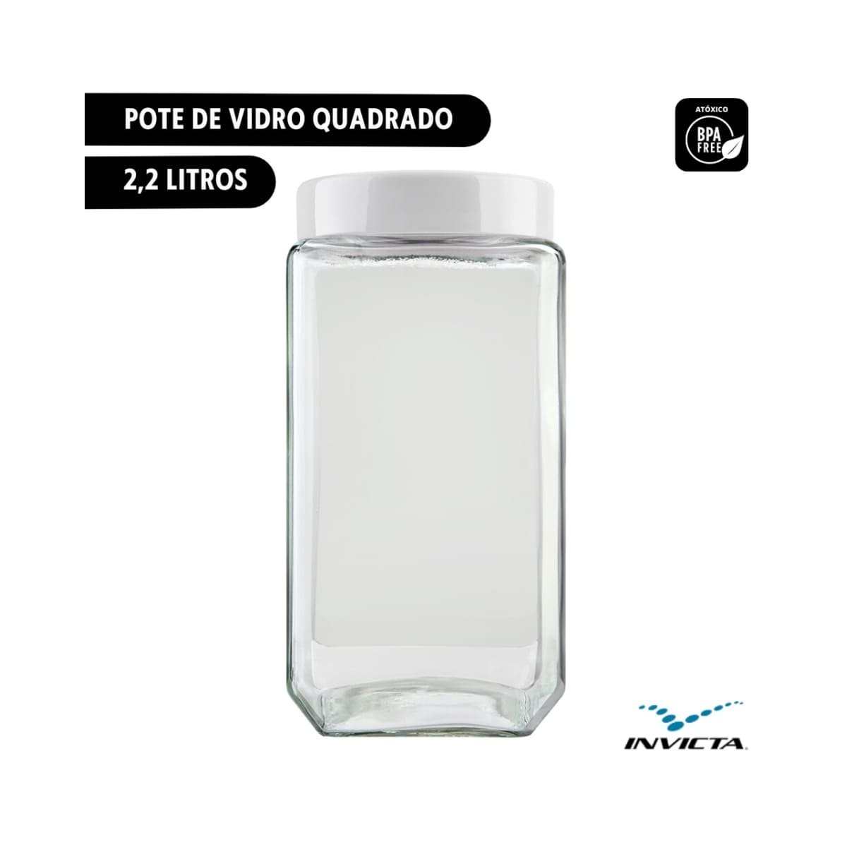Kit 3 Potes de Vidro Quadrado Porta Mantimentos 2200ml - Branca - 3