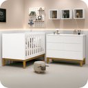 Ver imagem 2 de Quarto de Bebê Berço + Cômoda 6 Gvts Classic Pés em Madeira:branco