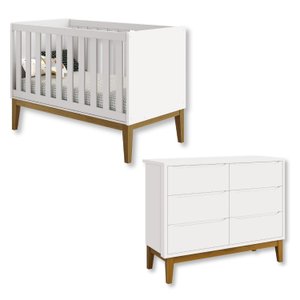Quarto de Bebê Berço + Cômoda 6 Gvts Classic Pés em Madeira:branco
