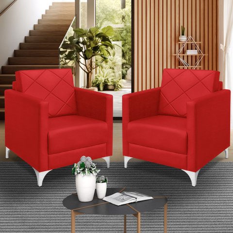 Kit 2 Poltrona Helena Decorativa Clinica e Recepção:vermelho