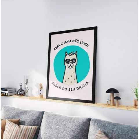 Quadro Decorativo Moldura Preta 30x40cm Frase Lhama