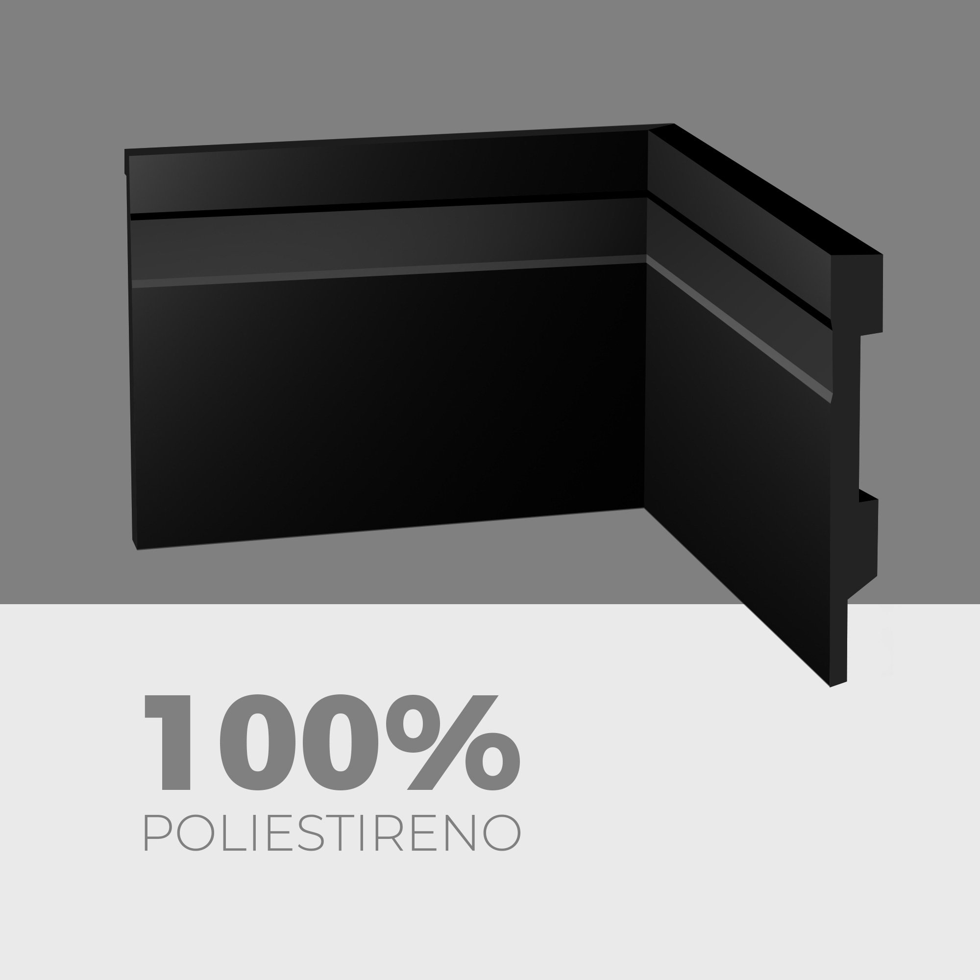 Rodapé Poliestireno 15cm Frisado Preto 1m Rm Decor - 2