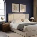 Ver imagem 6 de Cabeceira Box Casal Liz 140cm Estofada Linho Premium Painel de Parede:Areia