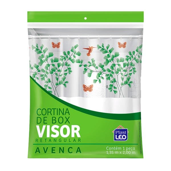 Cortina Box Banheiro 1,35x2,00 com Visor e Ganchos - Avenca