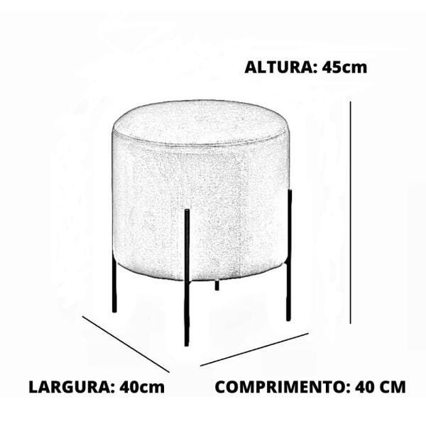 Puff Odim Luxo Metálica Preta Tecido Veludo Azul - 3