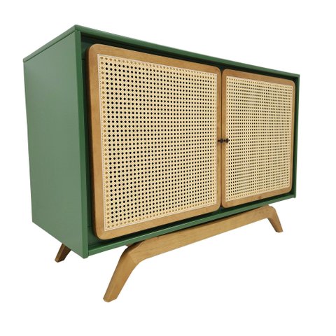 Balcão Buffet Ricco 113 Cm Laca 2 Portas em Palhinha Verde