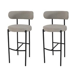 Conjunto 2 Banquetas Altas Camelia Estofada Linho Cinza com Encosto para Cozinha Sala Balcão e Á - 1