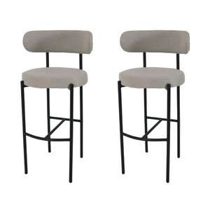 Conjunto 2 Banquetas Altas Camelia Estofada Linho Cinza com Encosto para Cozinha Sala Balcão e Á