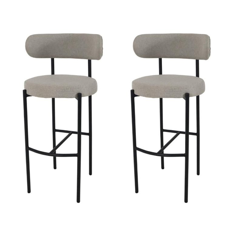 Conjunto 2 Banquetas Altas Camelia Estofada Linho Cinza com Encosto para Cozinha Sala Balcão e Á Conjunto 2 Banquetas Altas Camelia Estofada Linho Cinza com Encosto para Cozinha Sala Balcão e Á
