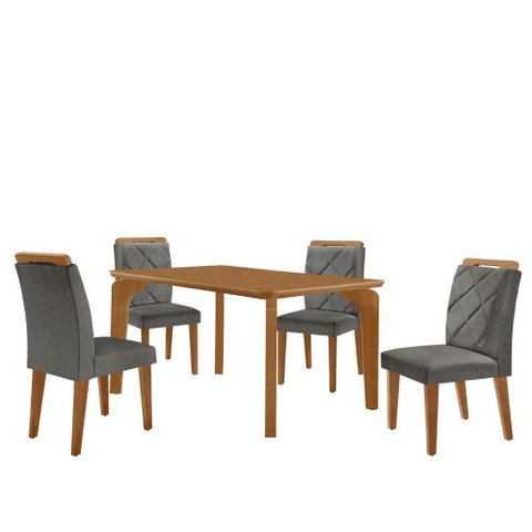 Mesa Liz 120 MDF com 4 Cadeiras Melissa Linho Grafite/Naturalle/Naturalle