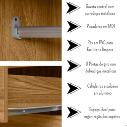 Guarda-roupa Roupeiro Casal 8 Portas 1 Gaveta Moval Freijó - 3