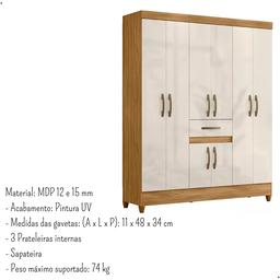 Guarda-roupa Roupeiro Casal 8 Portas 1 Gaveta Moval Freijó - 5
