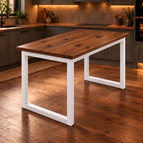 Mesa de Jantar Reforçada Industrial 140x80cm Tampo Marrom Pés Branco