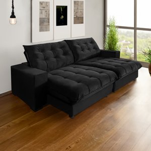 Sofá Califórnia Retrátil e Reclinável 4 Lugares 2,30m com Molas Ensacadas e Pillow Preto