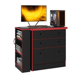 Cômoda com Mesa Giratória Gamer - Dritex:preto/vermelho - 6