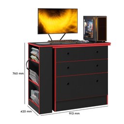 Cômoda com Mesa Giratória Gamer - Dritex:preto/vermelho - 5