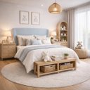 Ver imagem 1 de Cabeceira Liz Estofada Luxo para Quarto Juvenil Infantil Bz Azul Celeste