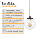 Ver imagem 5 de Pendente Preto C/ Globo de Vidro Cristal de 14cm + Led 2w