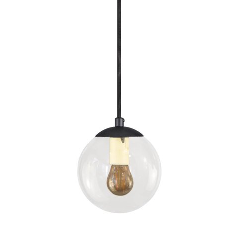 Pendente Preto C/ Globo de Vidro Cristal de 14cm + Led 2w