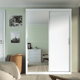 Guarda-roupa Roma 2 Portas Corre 2 Gavetas com Espelho Branco - 1