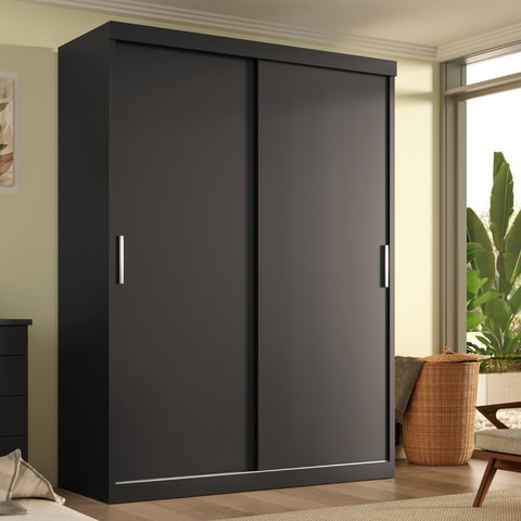 Guarda-roupa Solteiro Roma 2 Portas de Correr 2 Gavetas Cor Ônix