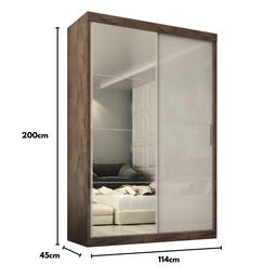 Guarda-roupa Roma 2 Portas Corre 2 Gavetas com Espelho Chocolate/off-white - 4