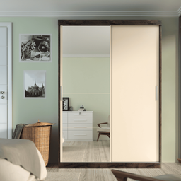 Guarda-roupa Roma 2 Portas Corre 2 Gavetas com Espelho Chocolate/off-white - 1