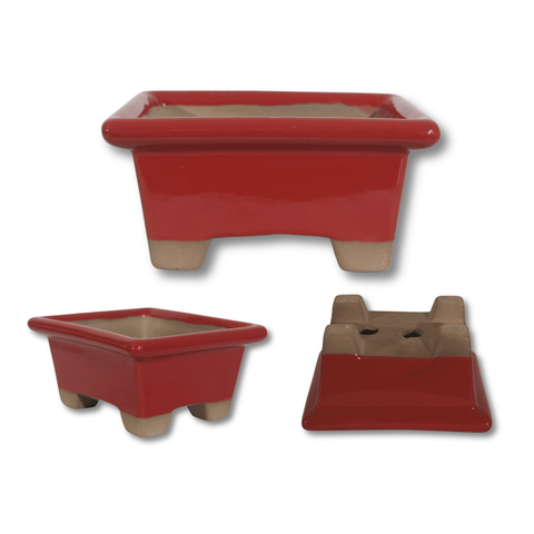 Vaso Bonsai Ceramico 16x14x08cm Retangular:vermelho