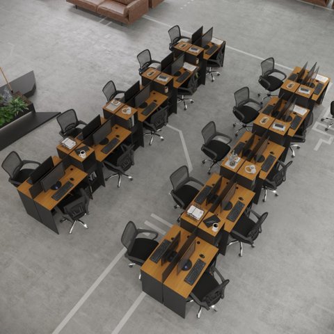 Estação de Trabalho 20 Lugares Smart Office 20 Mesas 16 Armários Livreiro - Preto e Cedro