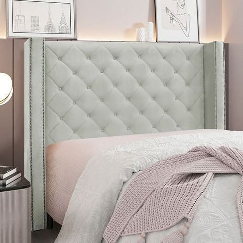 Cabeceira Estofada Vivian para Cama Box de Casal Veludo Prata 1,40 Bz Home Decor