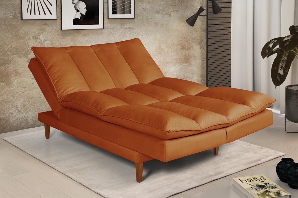 Sofá Cama Vancouver Suede 3 Lugares Terracota 174 Império Estofados