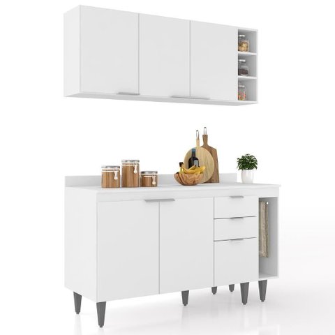 Armário de Cozinha com Tampo Cp08 140cm Pérola Branco Z34 - Mpozenato