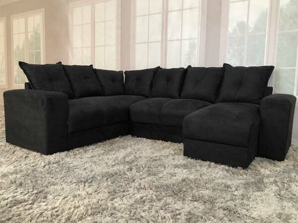 Sofá Canto com Chaise Preto 6 Lugares