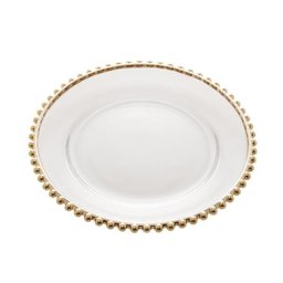 Prato Raso Em Cristal Wolff Pearl Branco Borda Dourada 20cm - 1