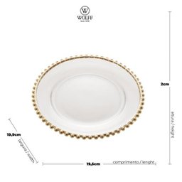 Prato Raso Em Cristal Wolff Pearl Branco Borda Dourada 20cm - 6