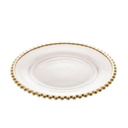 Prato Raso Em Cristal Wolff Pearl Branco Borda Dourada 20cm - 2