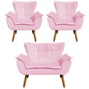 Ver imagem 1 de Kit 01 Namoradeira 02 Poltronas Suede Rosa Bebê