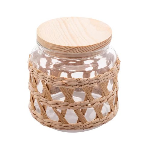 Pote de Vidro Borossilicato C/ Tampa em Madeira Sisal 520ml